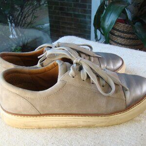 Caslon leather and suede grey silver low top lace-up sneakers, size 9.5